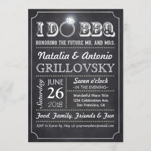 I DO BBQ Invitations   Chalkboard & Diamond Ring