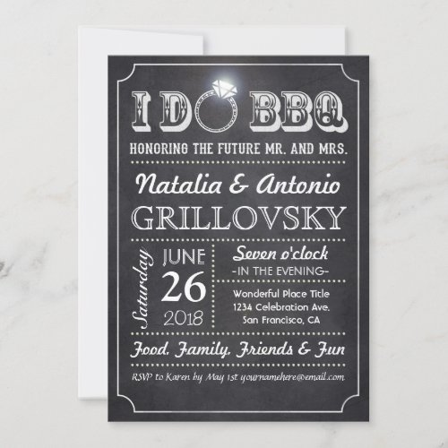 I DO BBQ Invitations  Chalkboard  Diamond Ring