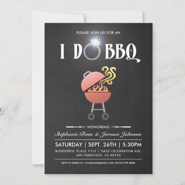 I Do BBQ Invitations - Chalkboard Diamond Ring (Front)