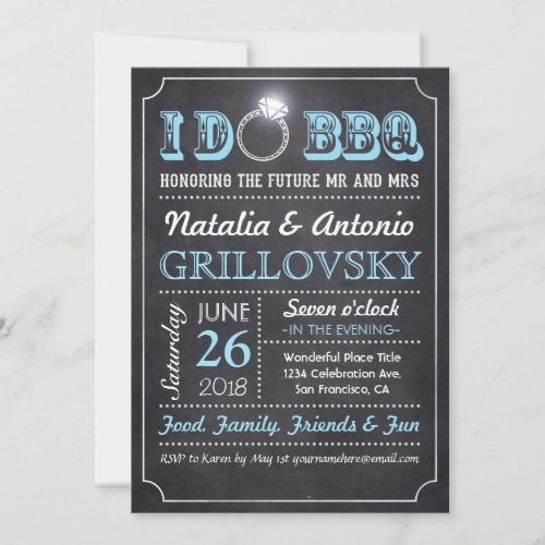 I DO BBQ Invitations  Chalkboard  Diamond Ring