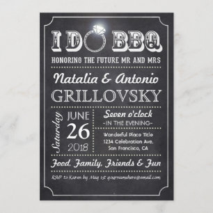 I DO BBQ Invitations Chalkboard & Diamond Ring