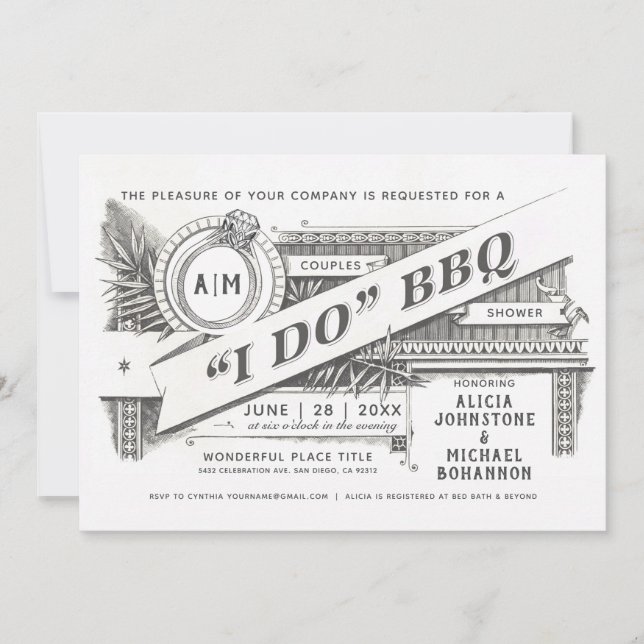 I Do BBQ Invitations | Couples Shower | Vintage (Front)