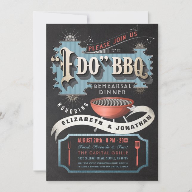 I Do BBQ Invitations | Rehearsal Dinner Black (Front)