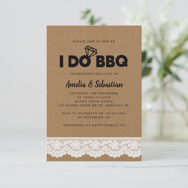 I Do BBQ Kraft Lace Bridal Shower Invitation (Standing Front)