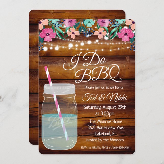 I Do BBQ Mason Jar Invitation (Front/Back)