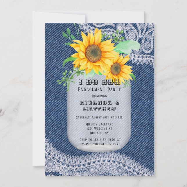 I Do BBQ Mason Jar Sunflowers Engagement Party Invitation (Front)