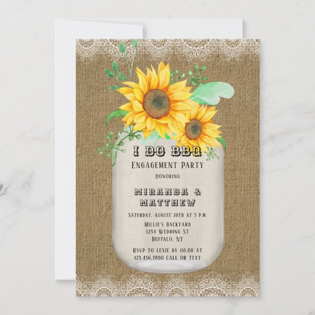 I Do BBQ Mason Jar Sunflowers Engagement Party Invitation (Front)