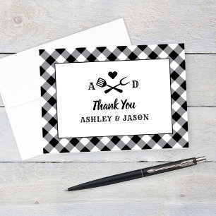 I Do BBQ Monogram Black Gingham Wedding Letterpress Thank You Card
