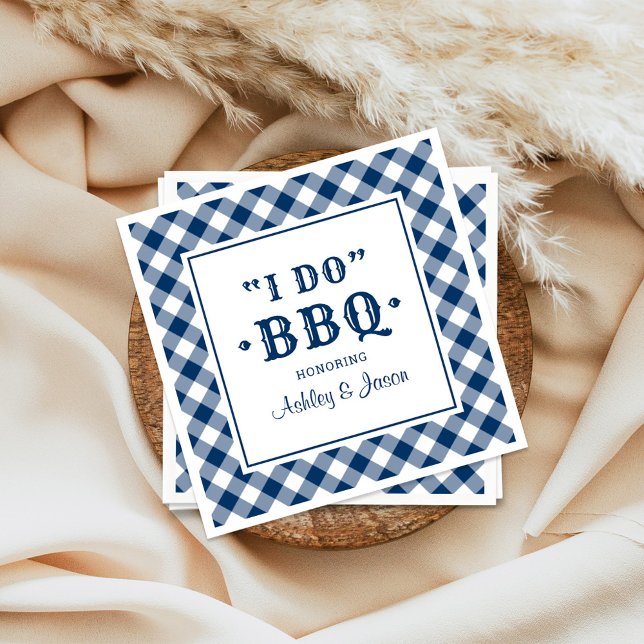 I Do BBQ Navy Blue Gingham Custom Wedding Monogram Napkins (Creator Uploaded)