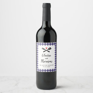 I Do BBQ Navy Blue Picnic Couples Name Wine Label
