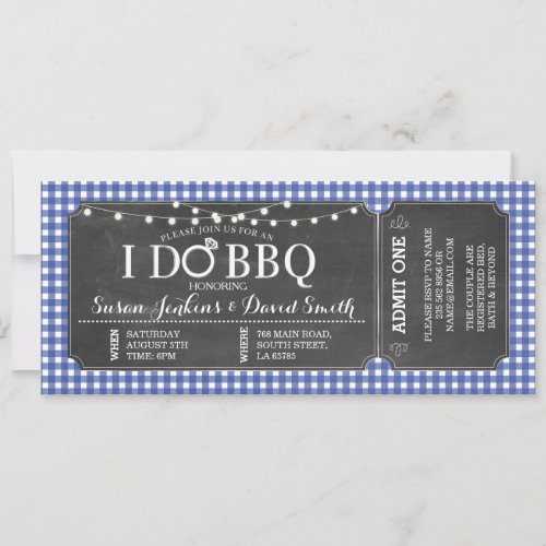 I DO BBQ Navy Engagement Chalk Ticket Invitation