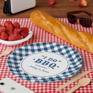 I Do BBQ Navy Gingham Custom Wedding Monogram Paper Plates