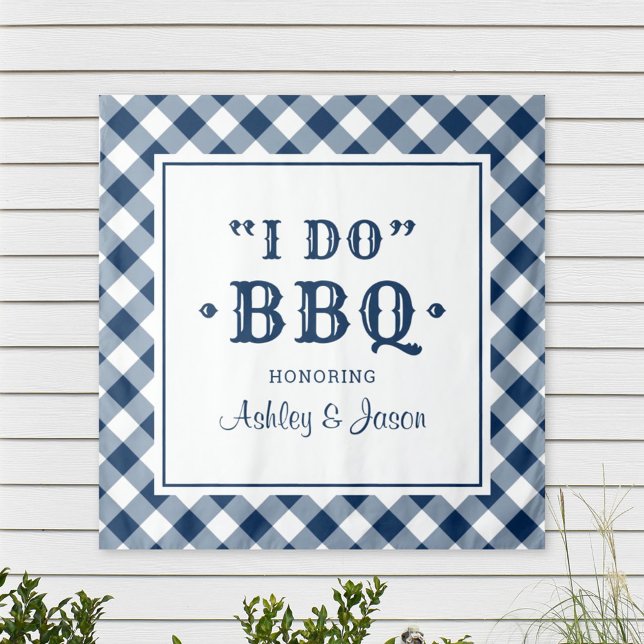 I Do BBQ Navy Gingham Wedding Backdrop (Creator Uploaded)