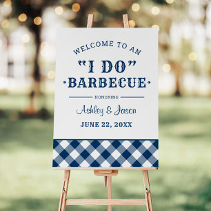 I Do BBQ Navy Gingham Wedding Welcome Foam Board