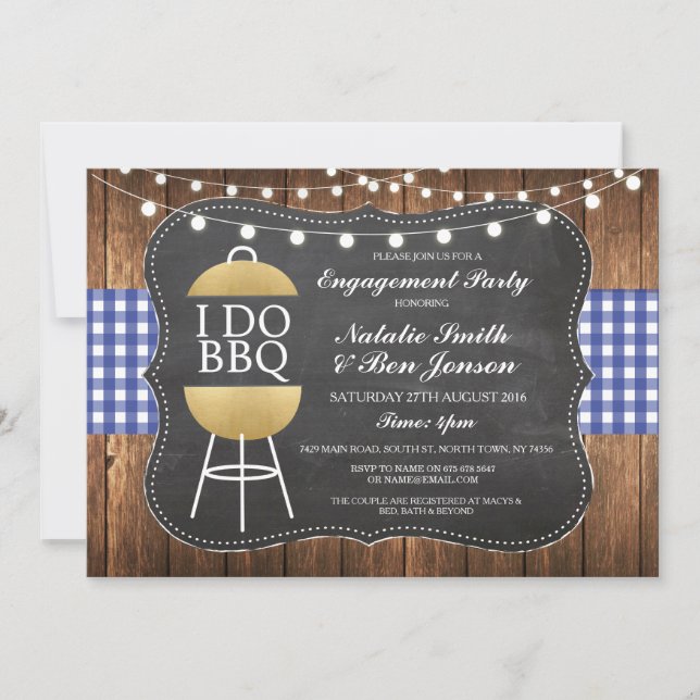 I DO BBQ NAVY Gold Chalk Couples Shower Invite (Front)