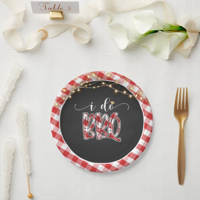 I Do BBQ Paper Plate - Gingham (Wedding)