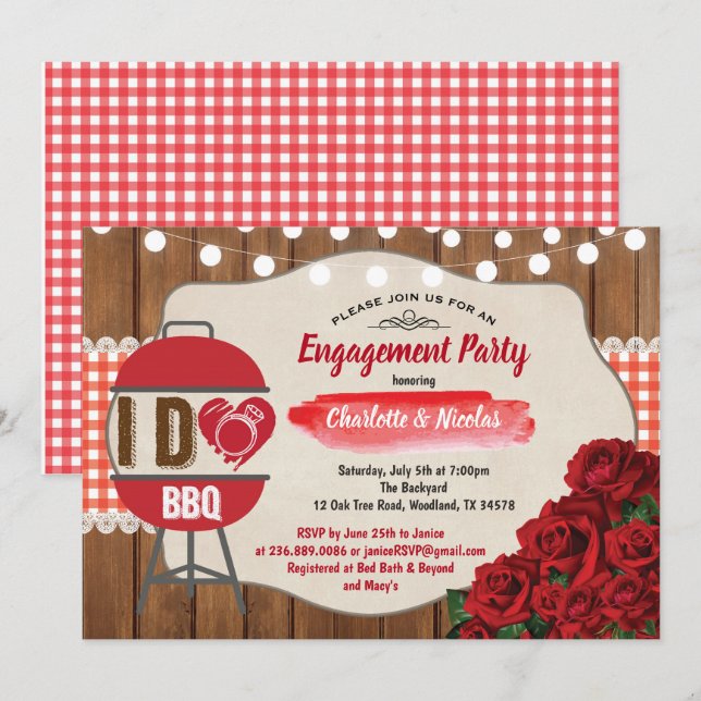 I Do BBQ party engagement couple shower invitation (Front/Back)