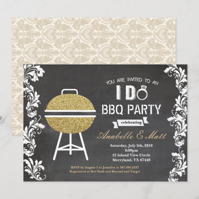 I Do BBQ party engagement couple shower invitation (Front/Back)