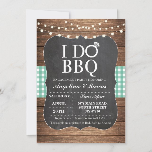 I DO BBQ Party Engagement Shower Chalk Mint Invite (Front)