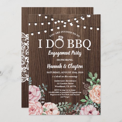 I do BBQ party invitation _ rustic wood pink roses