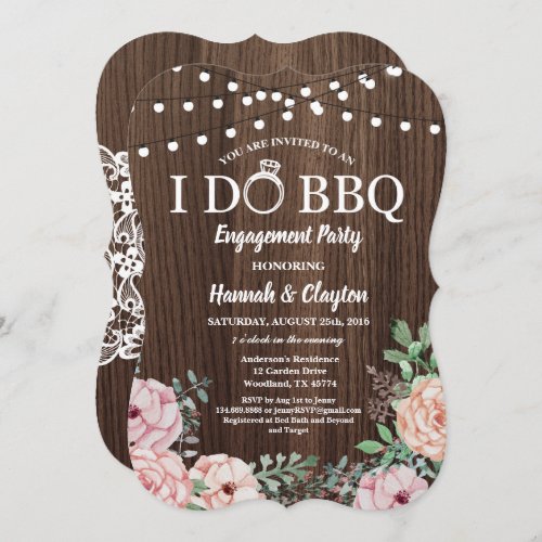 I do BBQ party invitation _ rustic wood pink roses