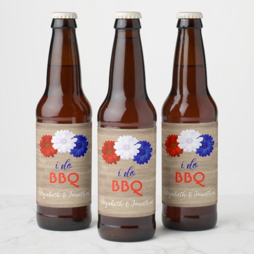 I Do BBQ Patriotic Floral Beer Bottle Label