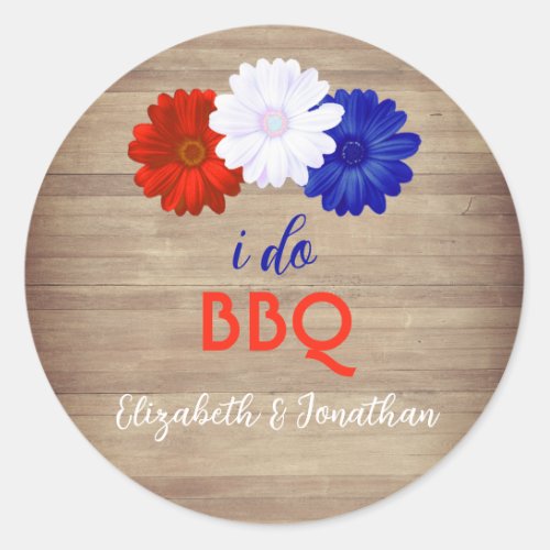 I Do BBQ Patriotic Floral Classic Round Sticker