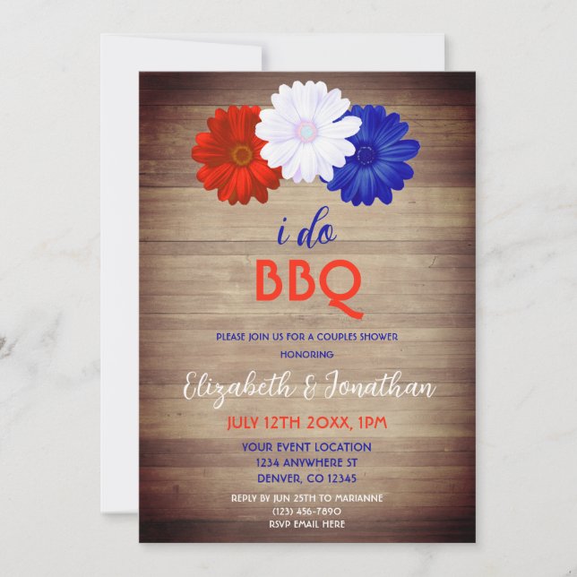 I Do BBQ Patriotic Floral Couples Shower Invitation (Front)