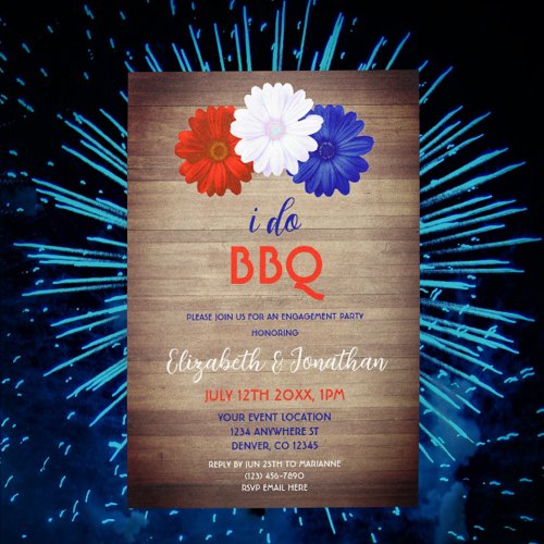 I Do BBQ Patriotic Floral Engagement Party Invitation