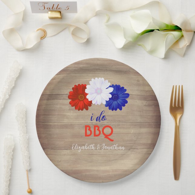 I Do BBQ Patriotic Floral Paper Plates (Wedding)