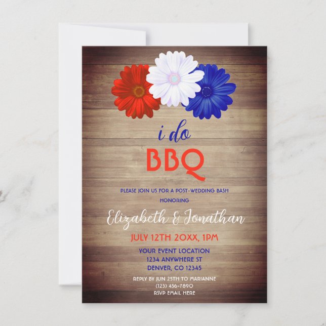 I Do BBQ Patriotic Floral Post-Wedding Invitation (Front)