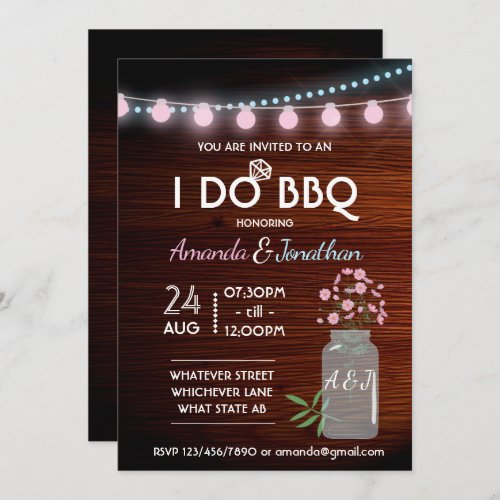 I DO BBQ pink and blue cosmos rustic add photo Invitation