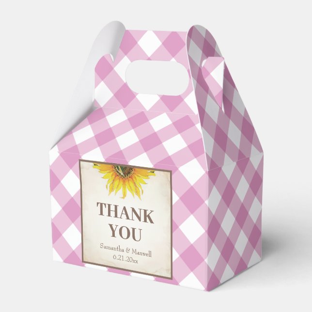 I Do BBQ Pink Gingham Sunflower Favor Box (Front Side)