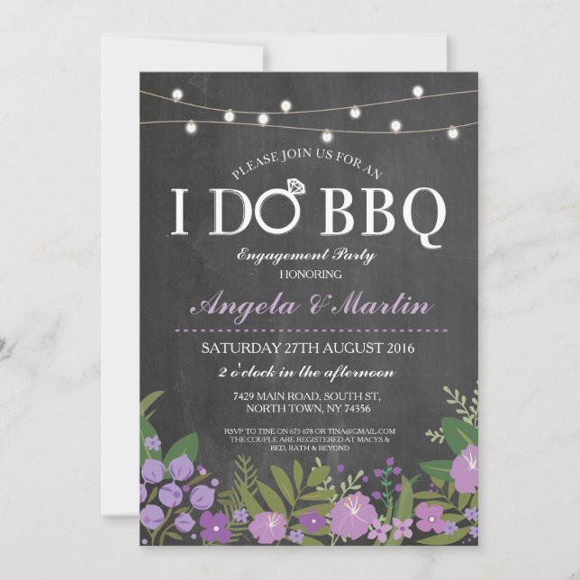I DO BBQ Purple Chalk Couples Shower Invite (Front)