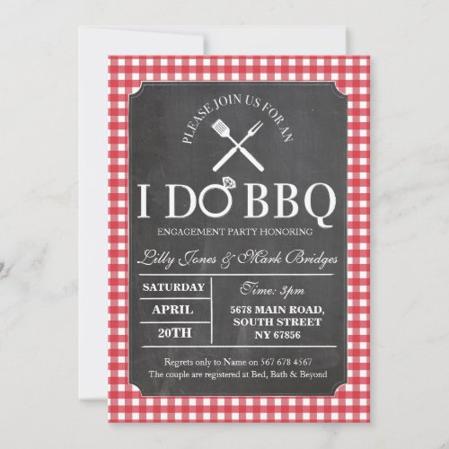 I DO BBQ Red Chalk Party Engagement Invitation