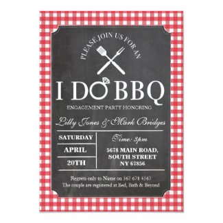 I DO BBQ Red Chalk Party Engagement Invitation