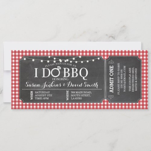 I DO BBQ Red Engagement Chalk Ticket Invitation