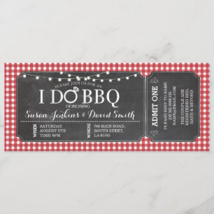I DO BBQ Red Engagement Chalk Ticket Invitation