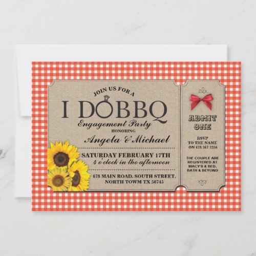 I DO BBQ Red Engagement Couples Shower Bow Invite