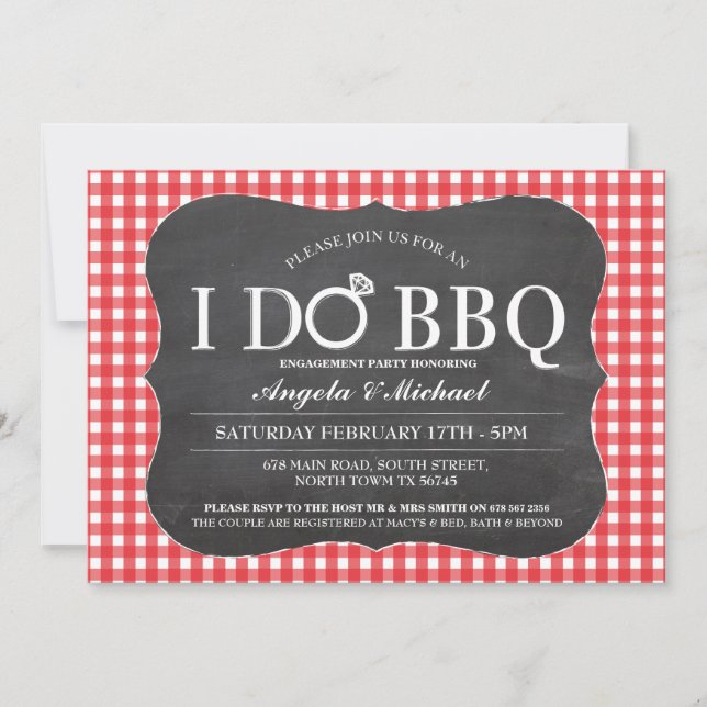 I DO BBQ Red Engagement Couples Shower Invitation (Front)