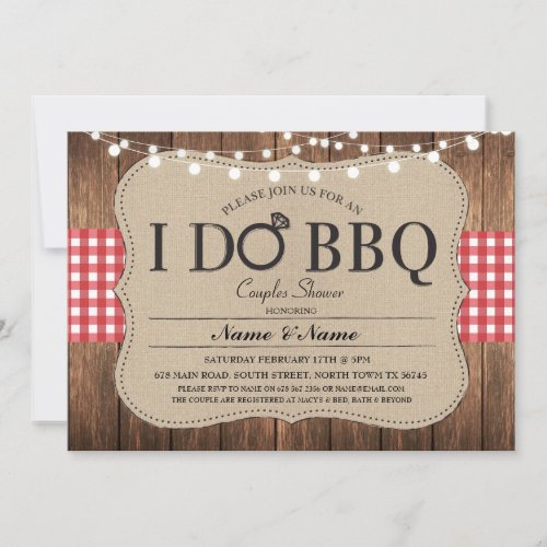 I DO BBQ Red Engagement Couples Shower Invitation