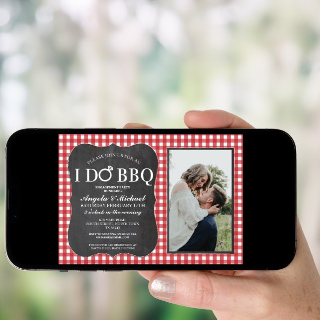 I DO BBQ Red Engagement Couples Shower Photo Invitation (Front Digital)