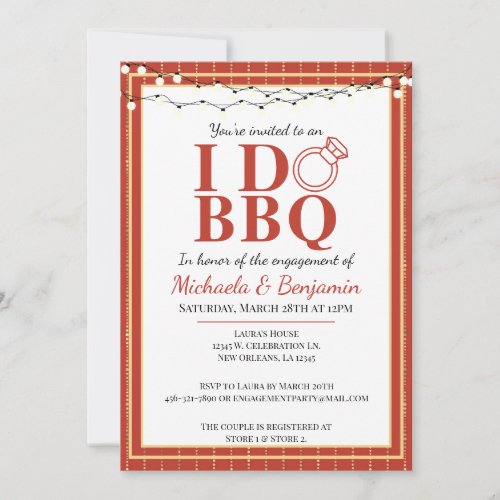 I Do BBQ Red Engagement Party Couples Shower Invitation