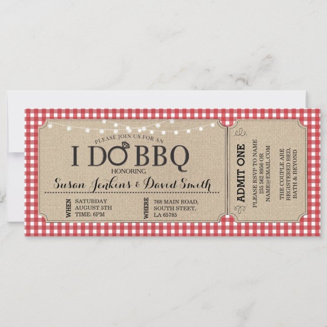 I DO BBQ Red Engagement Ticket Party Invitation (Front)