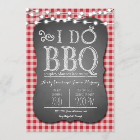 I Do Bbq Red Gingham Couples Shower In Chalk Invitation