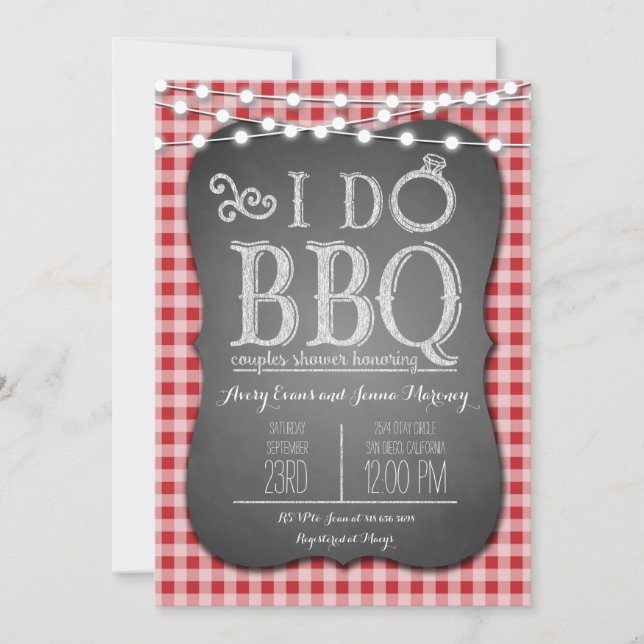 I Do BBQ Red Gingham Couples Shower in Chalk Invitation (Front)