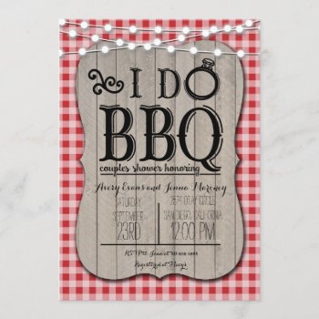 I Do Bbq Red Gingham Couples Shower In Wood Invitation by GreenLeafDesigns at Zazzle