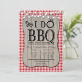 I Do BBQ Red Gingham Couples Shower in Wood Invitation (Standing Front)