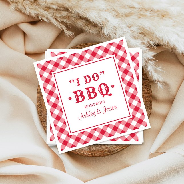 I Do BBQ Red Gingham Custom Wedding Monogram Napkins (Creator Uploaded)