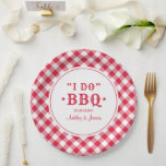 I Do BBQ Red Gingham Custom Wedding Monogram Paper Plates<br><div class="desc">Festive and stylish custom wedding plates for a backyard "I Do Barbecue" event. Personalize with the bride and groom names and date. Includes a red and white gingham / tablecloth plaid patterned border and elegant rustic typography. Perfect for a casual summer outdoor BBQ wedding party or reception.</div>